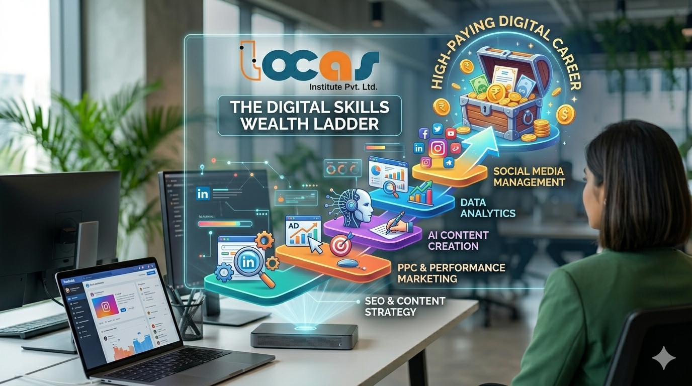 Infographic showing the correlation between digital marketing skills (like SEO and AI) and high salary potential in India.