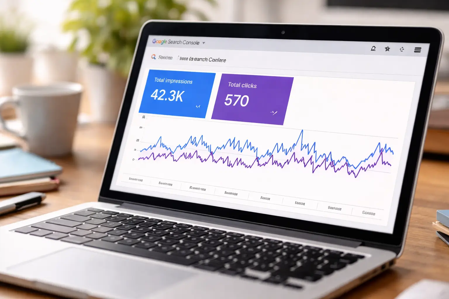 Website impressions but no clicks shown in an SEO performance dashboard